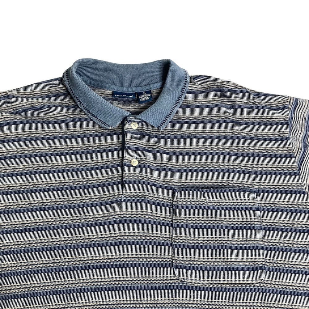 Vintage 80s Par Four Polo Shirt Men XL Blue Textured Striped Knit 50/50 USA Golf
